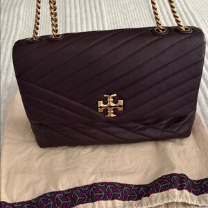 Tory Burch Quilted Shoulder Bag in Dark Brown and Gold